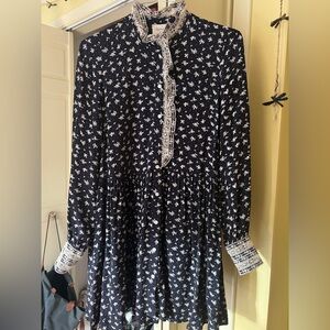 Sezane x Sea New York Navy Floral Long Sleeve Dress